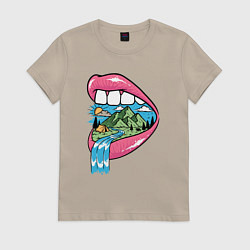 Футболка хлопковая женская Природа во рту, цвет: миндальный