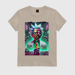Футболка хлопковая женская Rick and Morty - neon skull, цвет: миндальный