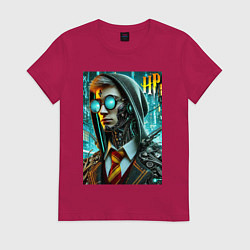 Футболка хлопковая женская Cyber Harry Potter - ai art fantasy, цвет: маджента