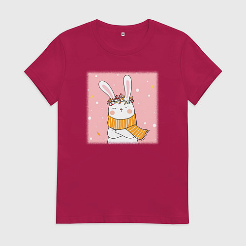 Женская футболка Милый заяц с шарфом / Маджента – фото 1