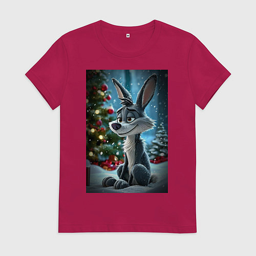 Женская футболка Серый волк у елочки / Маджента – фото 1