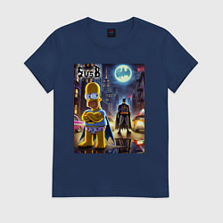 Футболка хлопковая женская Homer Simpson vs Batman - ai art joke, цвет: тёмно-синий