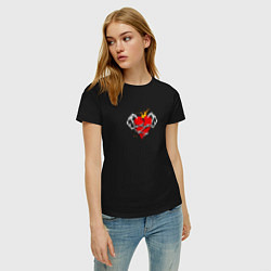 Футболка хлопковая женская Big hearts of thorn wire, цвет: черный — фото 2