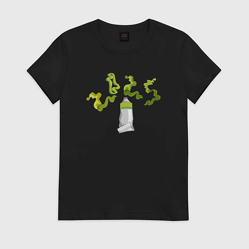 Женская футболка 2025 цифры зеленые из тюбика / Черный – фото 1