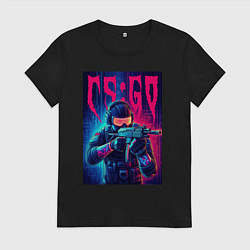 Футболка хлопковая женская Counter Strike go - neon glow, цвет: черный