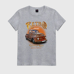 Футболка хлопковая женская Ретро гараж и автомобиль Ford F, цвет: меланж
