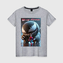 Футболка хлопковая женская Мультяшные Веном и человек паук - мем, цвет: меланж