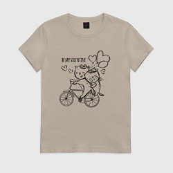 Футболка хлопковая женская Будь моим Валентином, цвет: миндальный