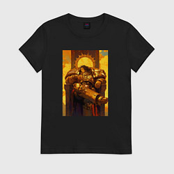 Футболка хлопковая женская Император человечества восседает на золотом троне, цвет: черный