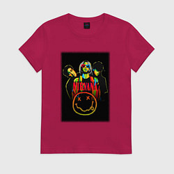 Футболка хлопковая женская Нирвана рок группа, цвет: маджента