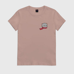 Футболка хлопковая женская Милый серый котик в шарфике для пары, цвет: пыльно-розовый