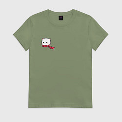 Футболка хлопковая женская Милый белый котик в шарфике для пары, цвет: авокадо