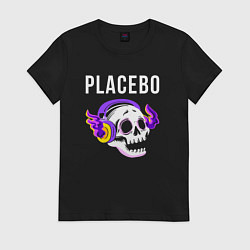 Футболка хлопковая женская Placebo - неоновый череп, цвет: черный