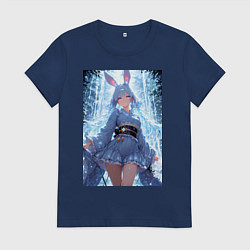 Футболка хлопковая женская Зайка в гармонии с природой, цвет: тёмно-синий