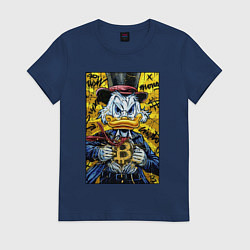 Футболка хлопковая женская Утиные истории - Скрудж биткоин, цвет: тёмно-синий