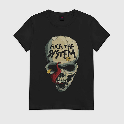 Женская футболка Skull - fuck the system / Черный – фото 1