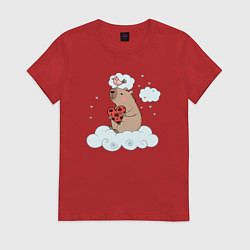 Футболка хлопковая женская Капибара с сердцем, цвет: красный