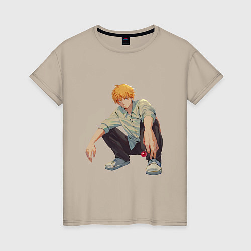 Женская футболка Человек-бензопила Денджи чилл / Миндальный – фото 1