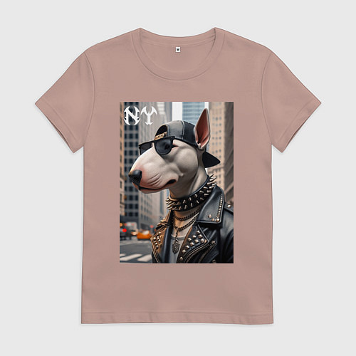 Женская футболка Чувак бультерьер житель Нью-Йорка / Пыльно-розовый – фото 1