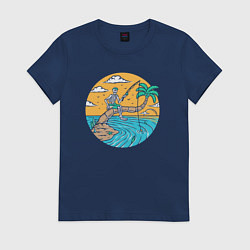 Футболка хлопковая женская Рыбалка на пальме, цвет: тёмно-синий