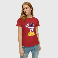 Футболка хлопковая женская Астронавт прибыл на луну, цвет: красный — фото 2