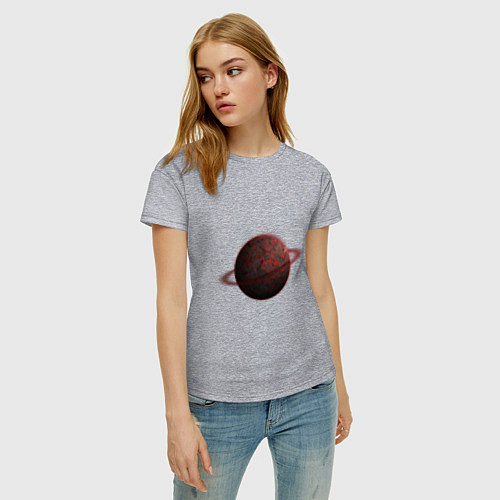 Женская футболка Планета арт, красная с кольцом / Меланж – фото 3