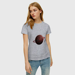 Футболка хлопковая женская Планета арт, красная с кольцом, цвет: меланж — фото 2