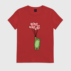Футболка хлопковая женская Лягушка и шарики, цвет: красный