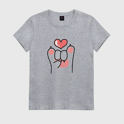 Футболка хлопковая женская Лапка котика и сердечко, цвет: меланж