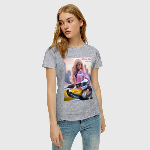 Женская футболка Barbie racing - Kawasaki Ninja / Меланж – фото 3