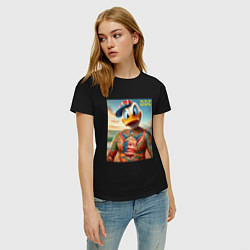 Футболка хлопковая женская Donald Duck Trump - meme, цвет: черный — фото 2