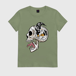 Футболка хлопковая женская Космический кемпинг в голове, цвет: авокадо