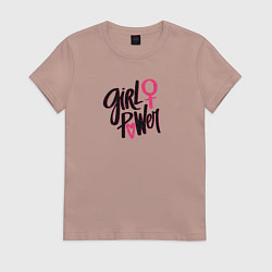 Футболка хлопковая женская Girl power black and pink, цвет: пыльно-розовый