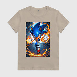 Футболка хлопковая женская Соник огненные кулаки, цвет: миндальный