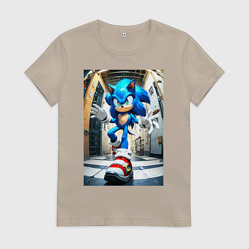 Женская футболка Соника застали врасплох / Миндальный – фото 1