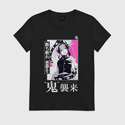 Футболка хлопковая женская Шинобу Кочо убийца демонов, цвет: черный