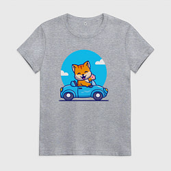Футболка хлопковая женская Котик водитель, цвет: меланж
