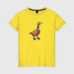 Футболка хлопковая женская Гусь декоративный бордовый, цвет: желтый