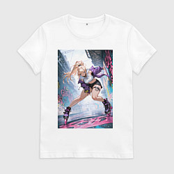Футболка хлопковая женская Девушка на роликах исполняет трюки, цвет: белый