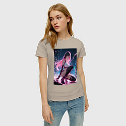 Футболка хлопковая женская Тифа Локхарт из Final Fantasy VII в стиле киберпан, цвет: миндальный — фото 2