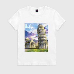 Футболка хлопковая женская Италия Пизанская башня, цвет: белый