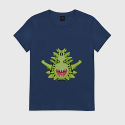 Футболка хлопковая женская Cartoon monster with spikes green, цвет: тёмно-синий