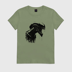 Футболка хлопковая женская Мощный ксеноморф, цвет: авокадо