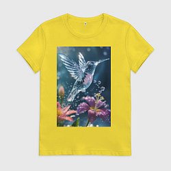 Футболка хлопковая женская Колибри у цветка, цвет: желтый
