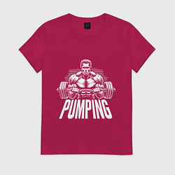 Футболка хлопковая женская Арнольд Шварценеггер - качалка, цвет: маджента