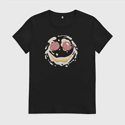 Футболка хлопковая женская Лакомый кусочек-яичница с улыбкой, цвет: черный