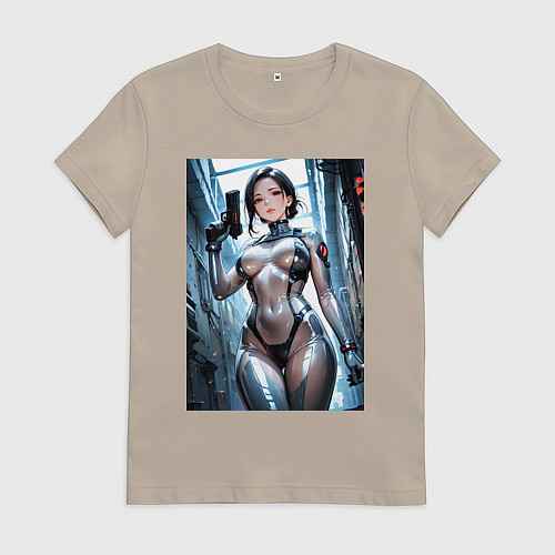 Женская футболка Девушка-наемница / Миндальный – фото 1