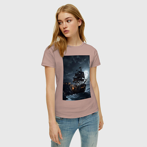 Женская футболка Пиратский корабль в шторм / Пыльно-розовый – фото 3