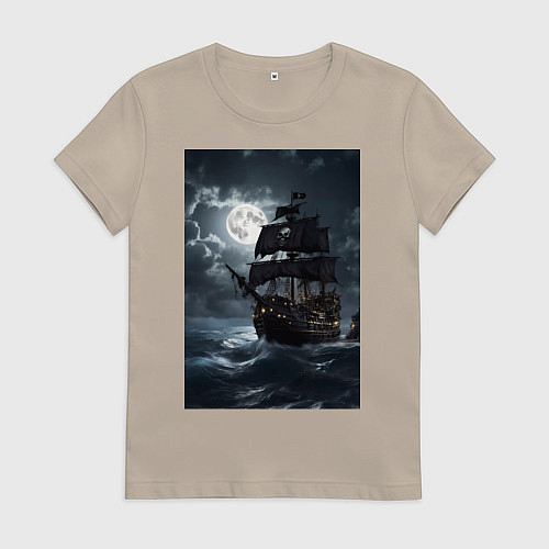 Женская футболка Пиратский корабль в шторм / Миндальный – фото 1