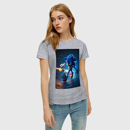 Женская футболка Соник убегает от ракет / Меланж – фото 3